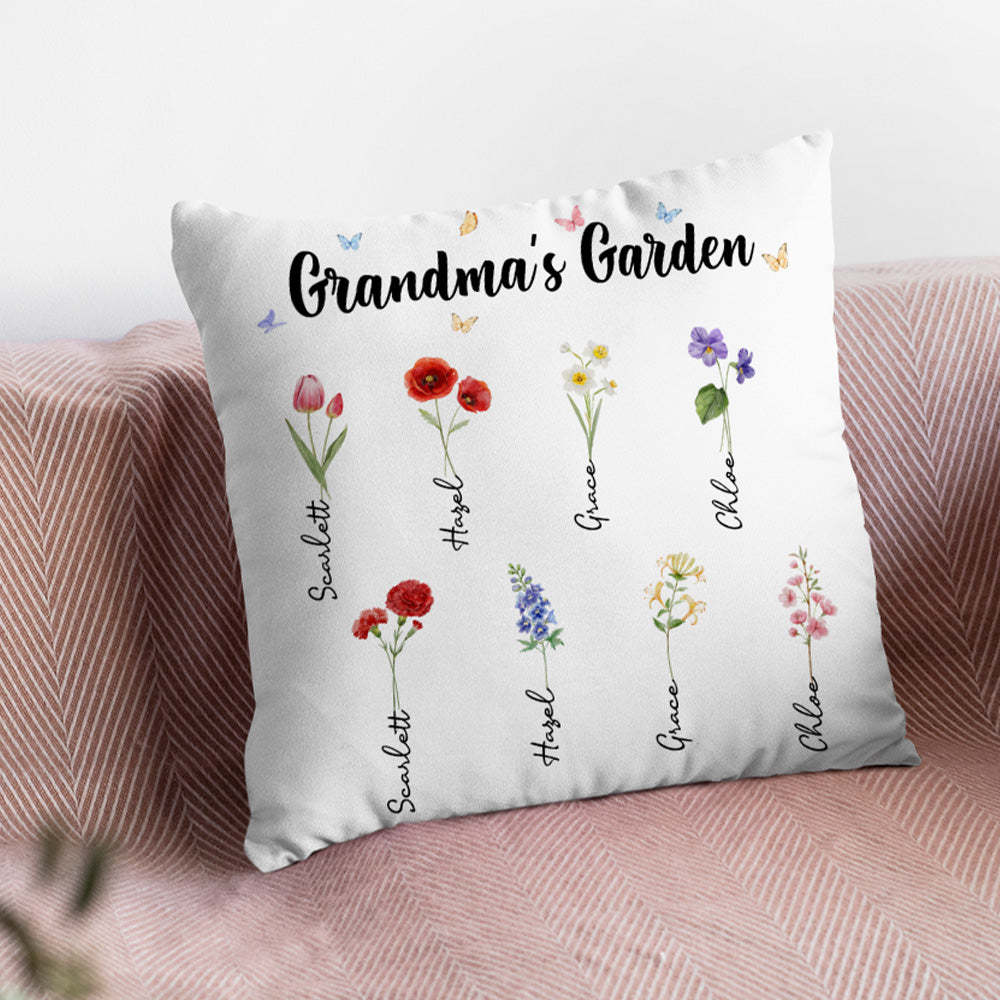 Custom Name Birth Month Flower Pillow Grandma's Garden Beautiful Throw Pillow Gift For Grandma Mom - MyFaceBoxerUK
