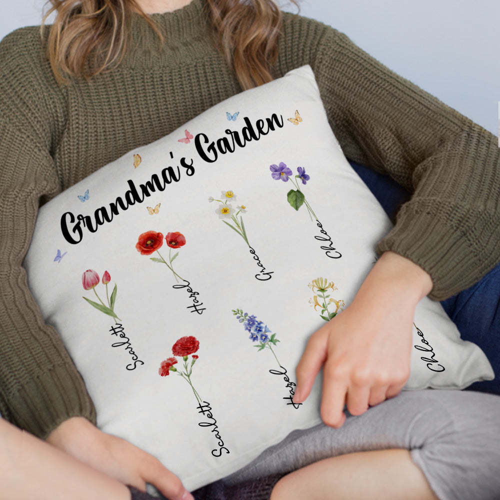 Custom Name Birth Month Flower Pillow Grandma's Garden Beautiful Throw Pillow Gift For Grandma Mom - MyFaceBoxerUK