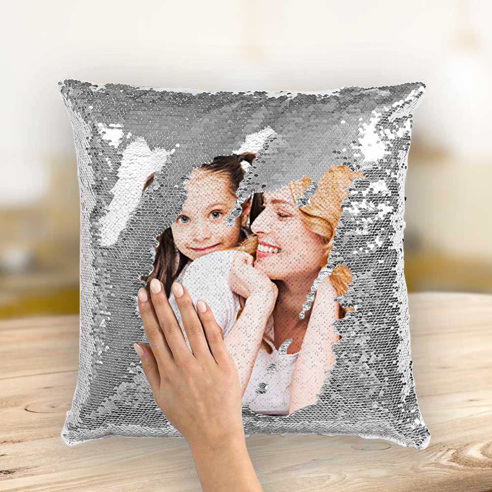 Mother's Day Gifts Couple Photo Personalised Magic Sequins Pillow Multicolor Shiny 15.75''*15.75'' - For Mom