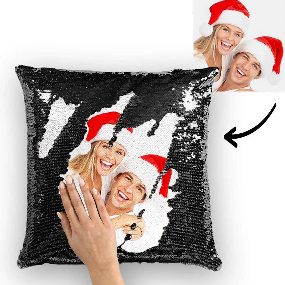 Christmas Gifts Couple Photo Personalised Magic Sequins Pillow Multicolor Shiny 15.75''*15.75'' - MyFaceBoxerUK