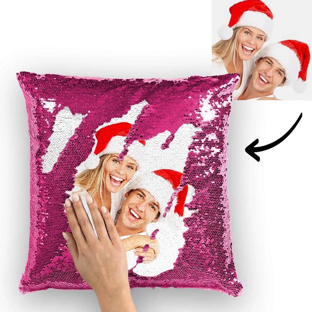 Christmas Gifts Couple Photo Personalised Magic Sequins Pillow Multicolor Shiny 15.75''*15.75'' - MyFaceBoxerUK