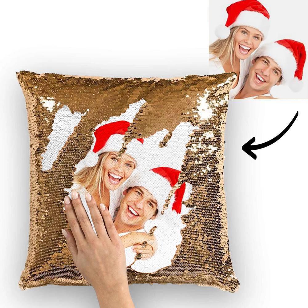 Christmas Gifts Couple Photo Personalised Magic Sequins Pillow Multicolor Shiny 15.75''*15.75'' - MyFaceBoxerUK