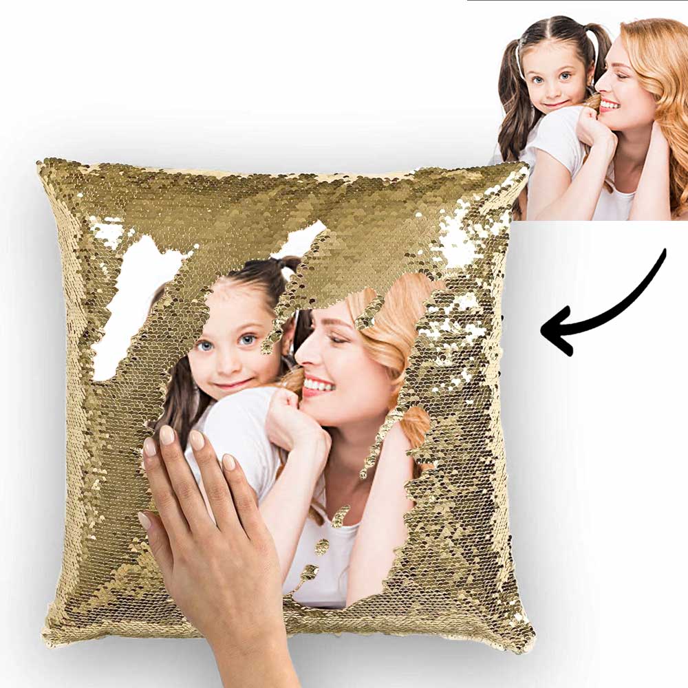 Mother's Day Gifts Couple Photo Personalised Magic Sequins Pillow Multicolor Shiny 15.75''*15.75'' - For Mom