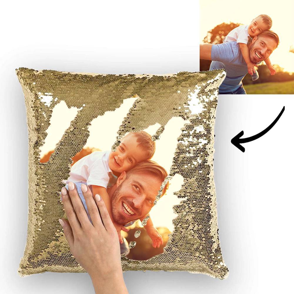 Custom Photo Magic Sequins Pillow Multicolor Shiny 15.75''*15.75'' - Father's Day Gifts - MyFaceBoxerUK