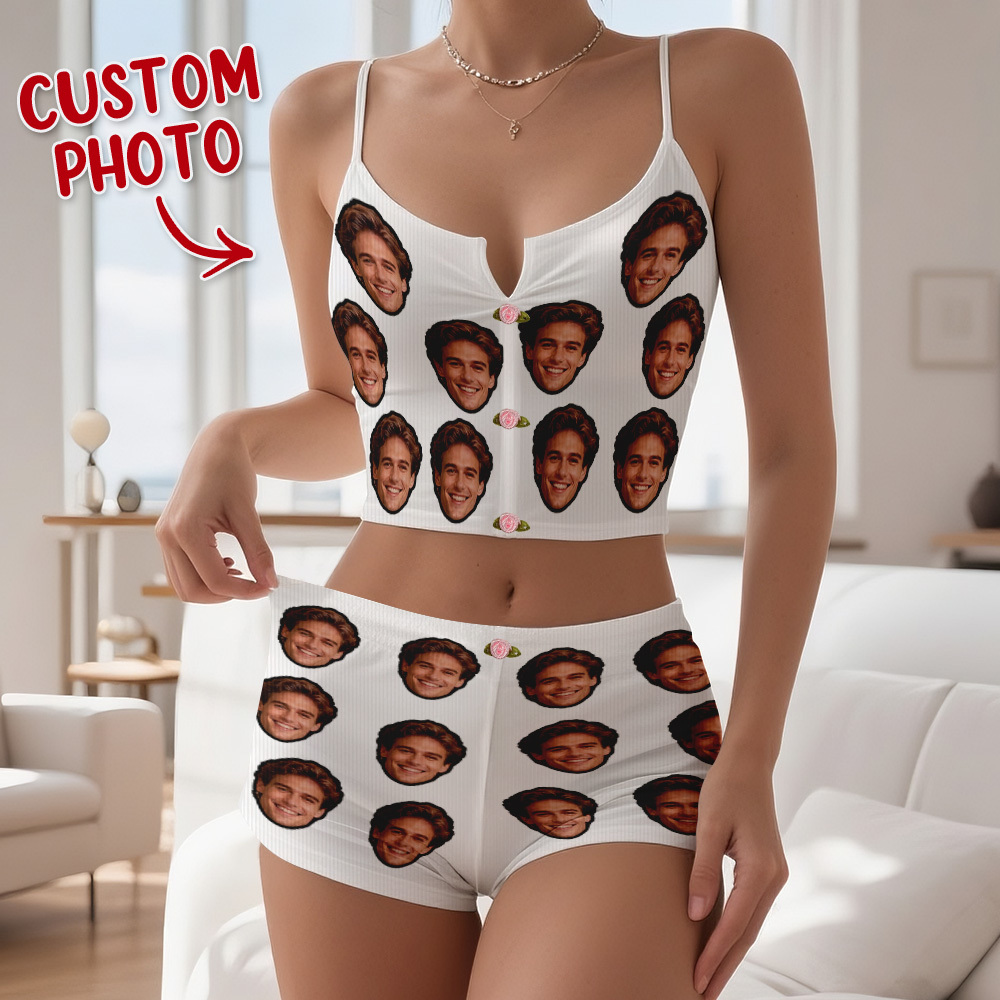 Valentine's Gifts Custom Photo Appliques Notched Neckline Lingerie Set - MyfaceboxerUK