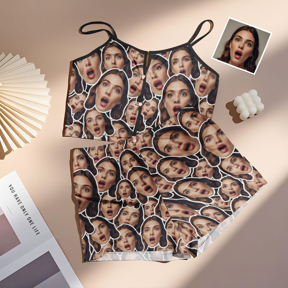 Valentine's Gifts Custom Facemash Appliques Notched Neckline Lingerie Set - MyfaceboxerUK