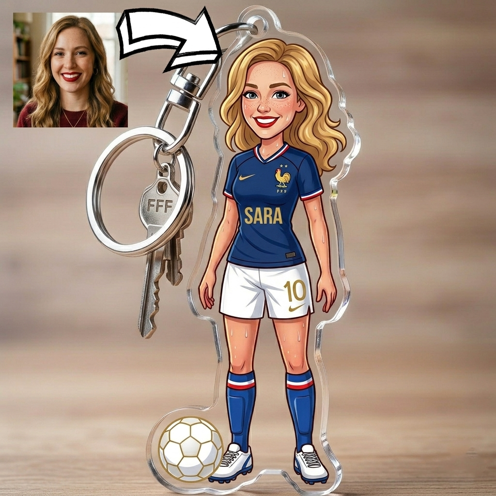 Custom Cartoon National Team Player Acrylic Keychain - Personalized Football / Soccer Fan Gift