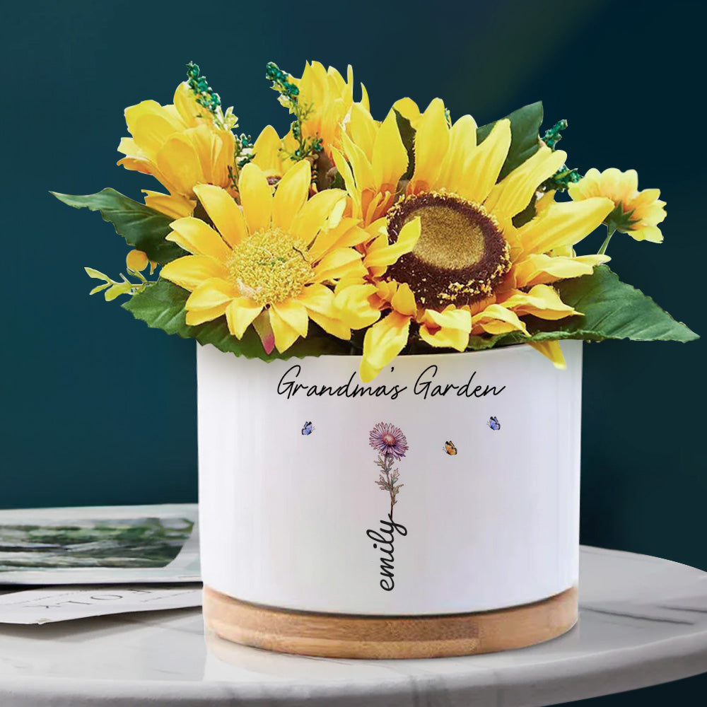 Mother's Day Gifts Custom Birth Flowers Pot Personalized Name Ceramic Plant Pot