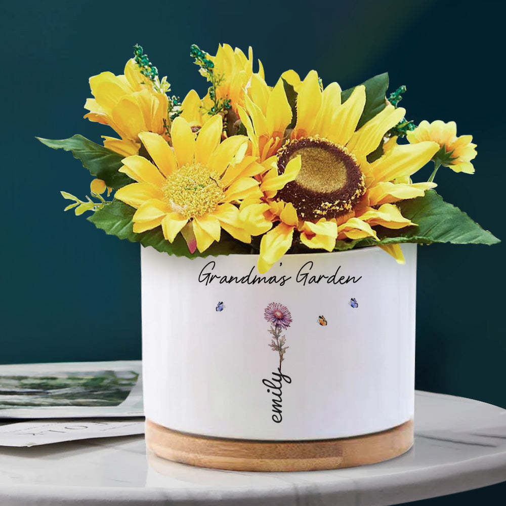 Mother's Day Gifts Custom Birth Flowers Pot Personalized Name Ceramic Plant Pot - MyFaceBoxerUK