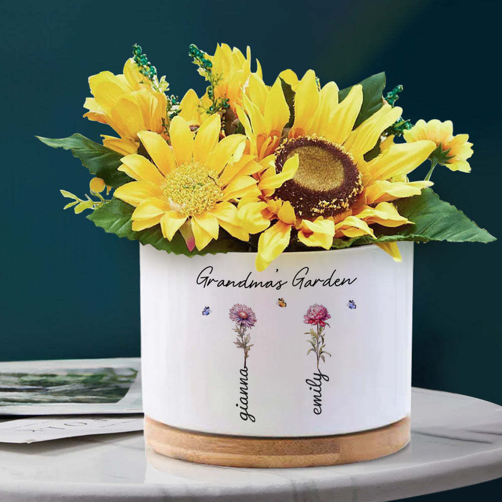 Mother's Day Gifts Custom Birth Flowers Pot Personalized Name Ceramic Plant Pot - MyFaceBoxerUK