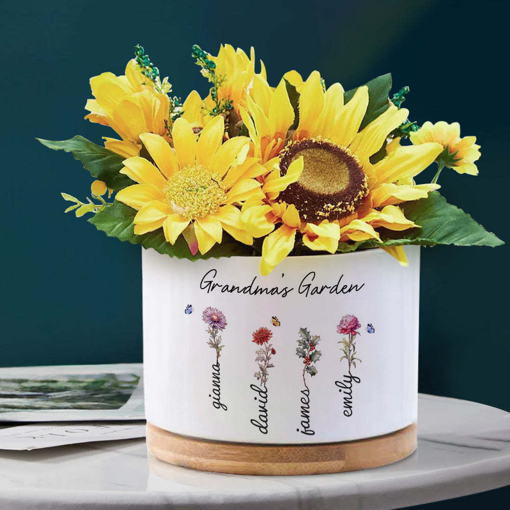 Mother's Day Gifts Custom Birth Flowers Pot Personalized Name Ceramic Plant Pot - MyFaceBoxerUK