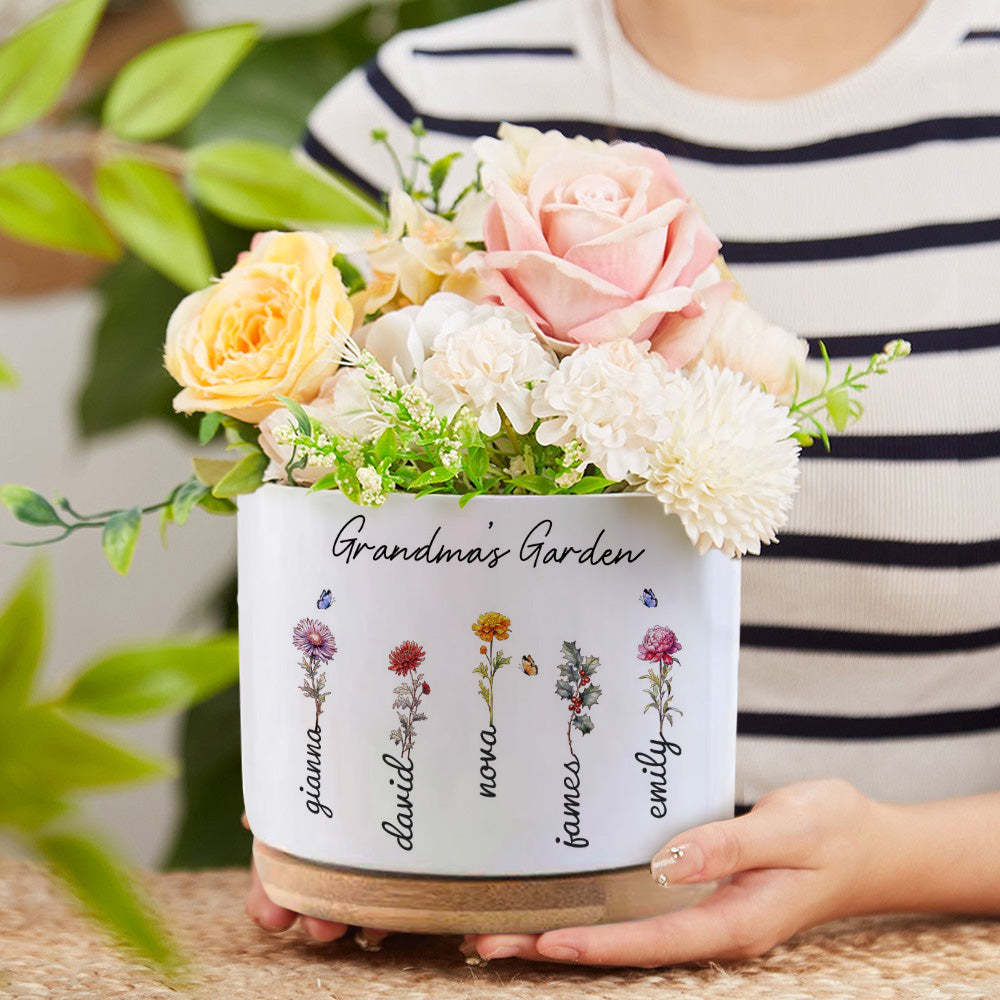 Mother's Day Gifts Custom Birth Flowers Pot Personalized Name Ceramic Plant Pot - MyFaceBoxerUK