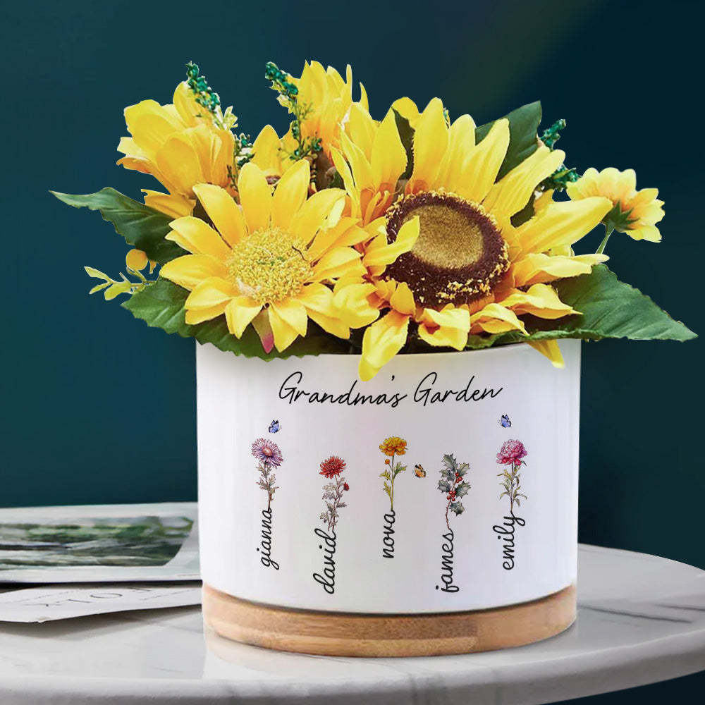 Mother's Day Gifts Custom Birth Flowers Pot Personalized Name Ceramic Plant Pot - MyFaceBoxerUK