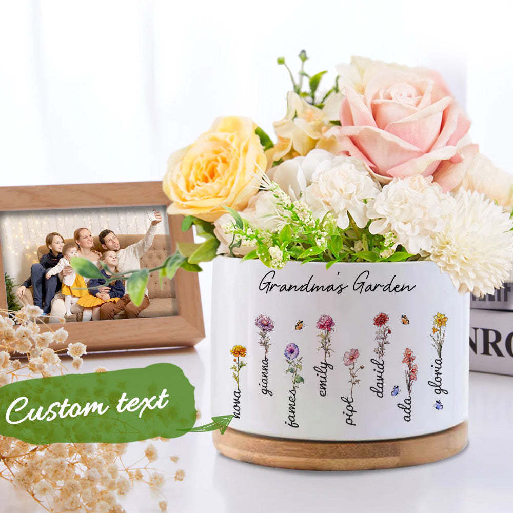 Mother's Day Gifts Custom Birth Flowers Pot Personalized Name Ceramic Plant Pot - MyFaceBoxerUK