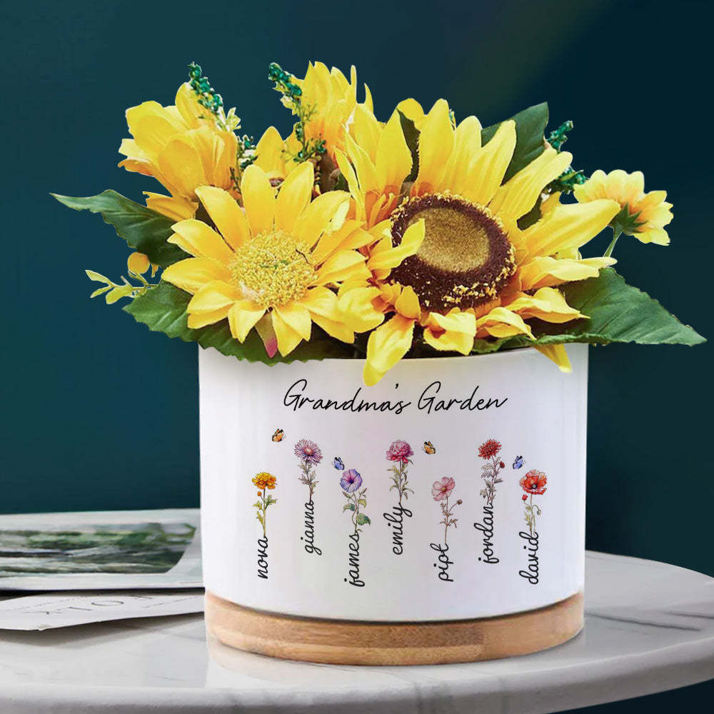 Mother's Day Gifts Custom Birth Flowers Pot Personalized Name Ceramic Plant Pot - MyFaceBoxerUK