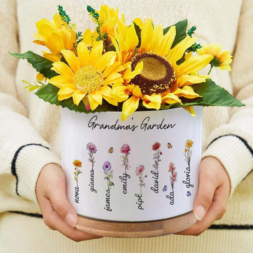 Mother's Day Gifts Custom Birth Flowers Pot Personalized Name Ceramic Plant Pot - MyFaceBoxerUK