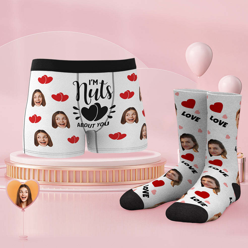 Custom Face Boxer Shorts And Socks Set I'm Nuts About You - MyFaceBoxerUK