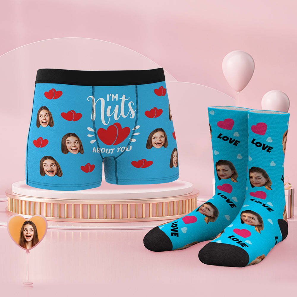 Custom Face Boxer Shorts And Socks Set I'm Nuts About You - MyFaceBoxerUK