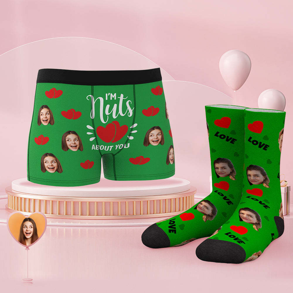 Custom Face Boxer Shorts And Socks Set I'm Nuts About You - MyFaceBoxerUK