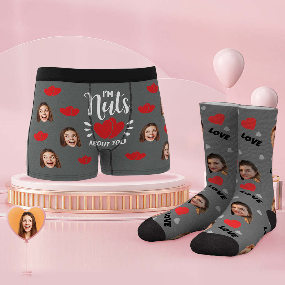 Custom Face Boxer Shorts And Socks Set I'm Nuts About You - MyFaceBoxerUK