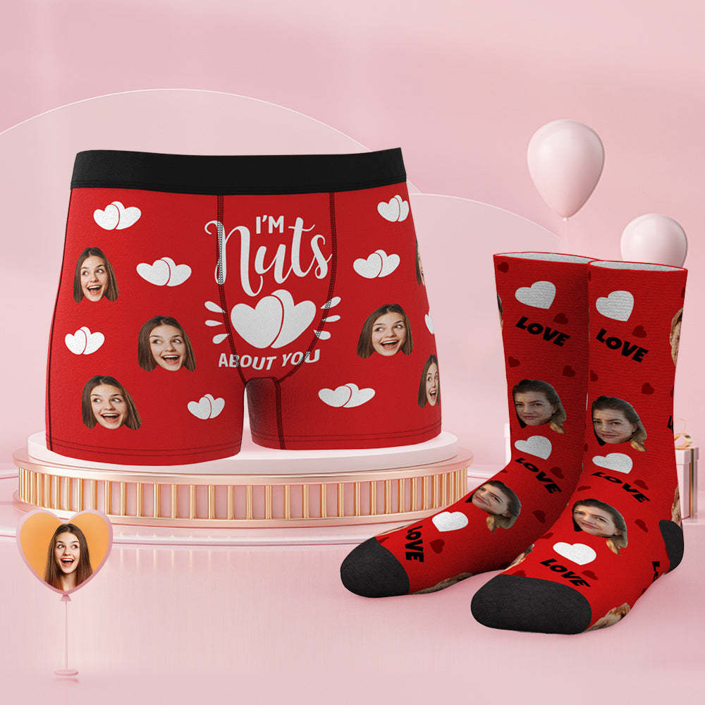 Custom Face Boxer Shorts And Socks Set I'm Nuts About You - MyFaceBoxerUK