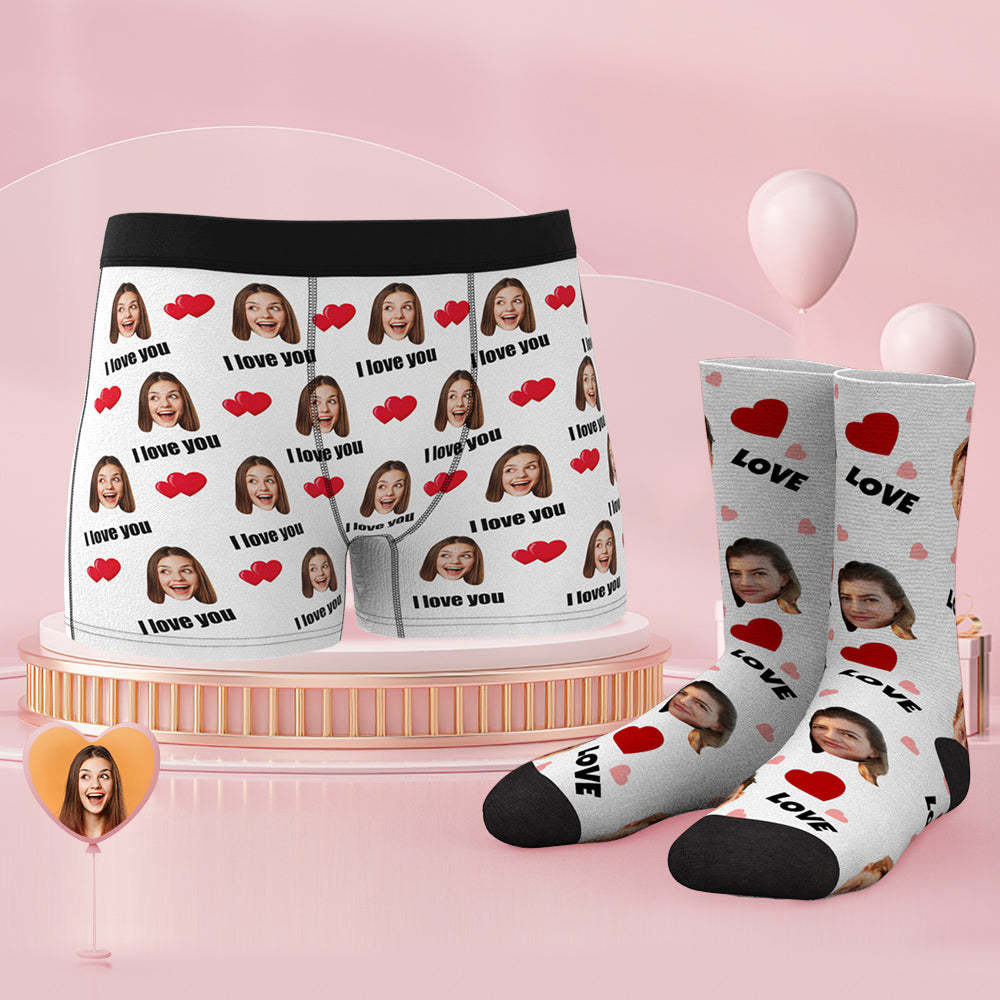 Custom Face Boxer Shorts And Socks Set Love - MyFaceBoxerUK