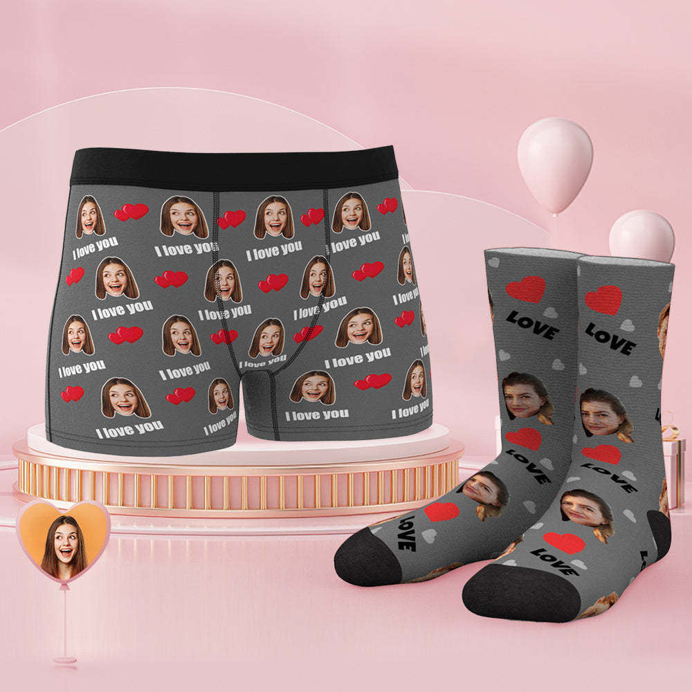 Custom Face Boxer Shorts And Socks Set Love - MyFaceBoxerUK