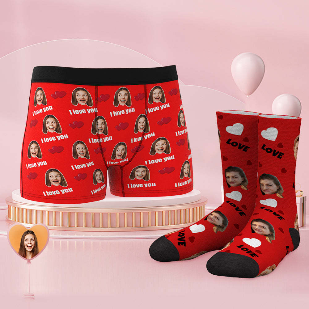 Custom Face Boxer Shorts And Socks Set Love - MyFaceBoxerUK