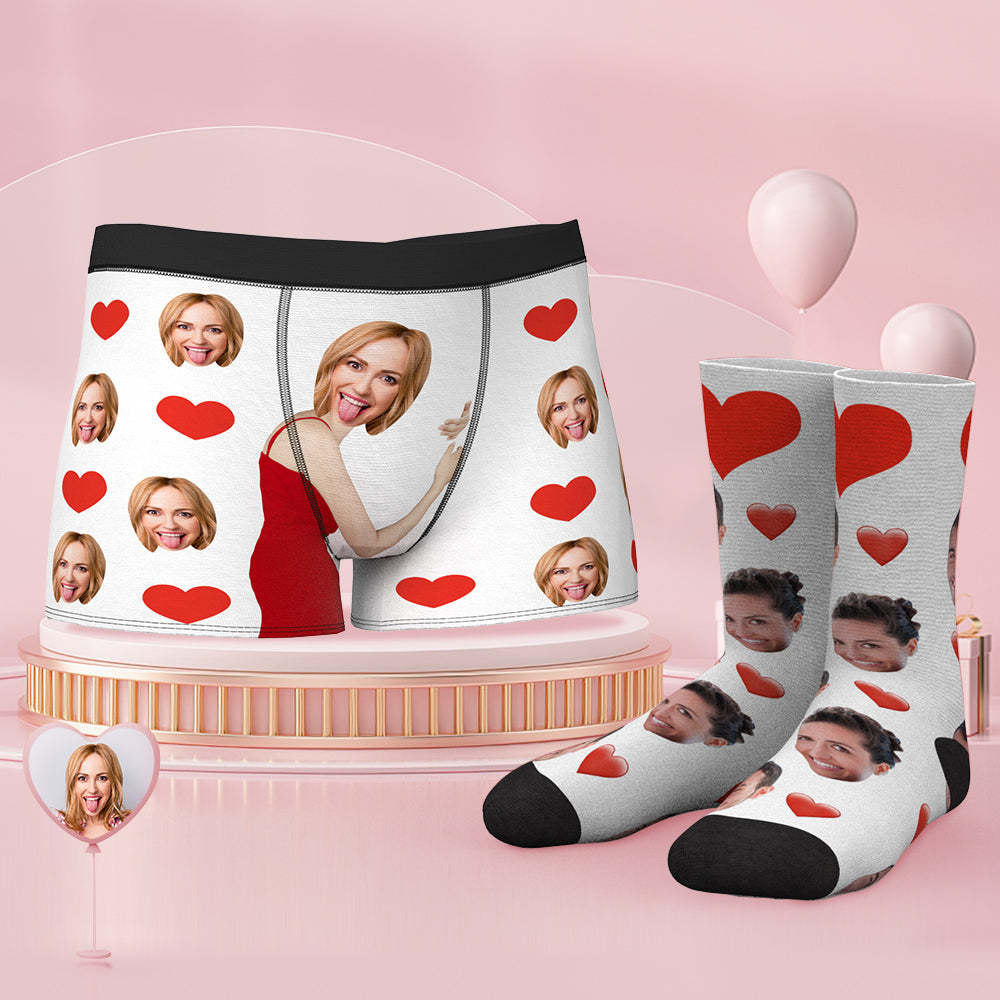 Custom Face Boxer Shorts And Socks Set Heart - MyFaceBoxerUK
