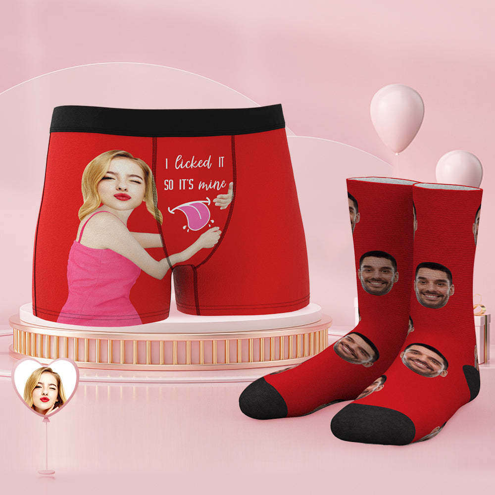 Custom Face Boxer Shorts And Socks Set I Licked It So It's Mine - MyFaceBoxerUK