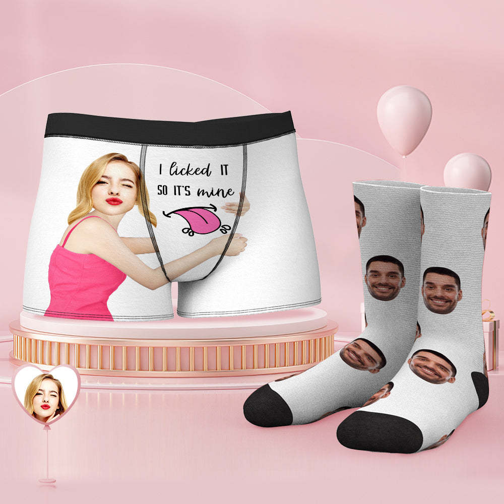 Custom Face Boxer Shorts And Socks Set I Licked It So It's Mine - MyFaceBoxerUK