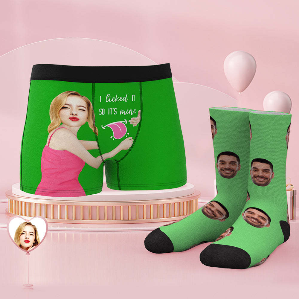 Custom Face Boxer Shorts And Socks Set I Licked It So It's Mine - MyFaceBoxerUK