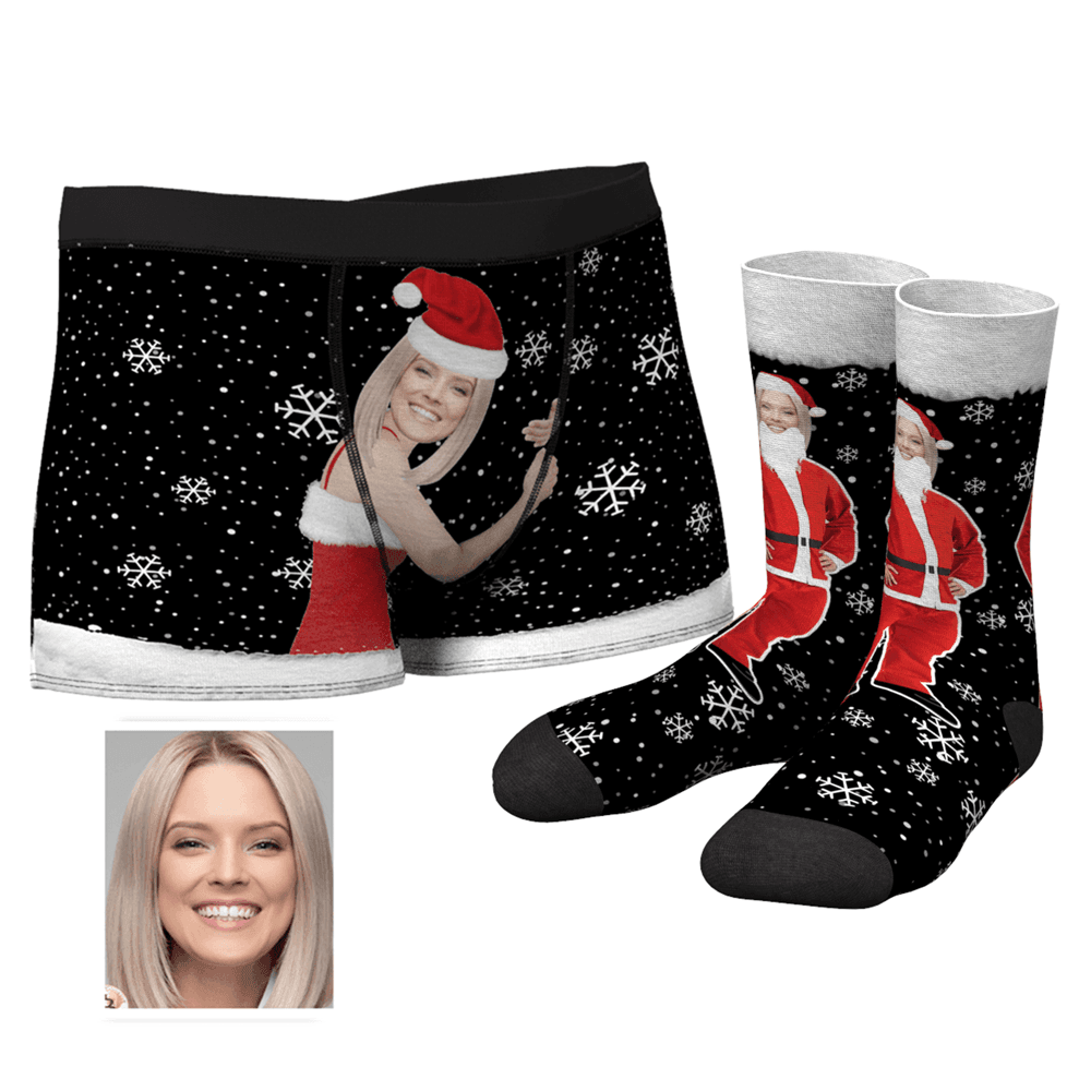 Men's Christmas Face on Body Boxers And Crew Socks Set - MyFaceBoxerUK