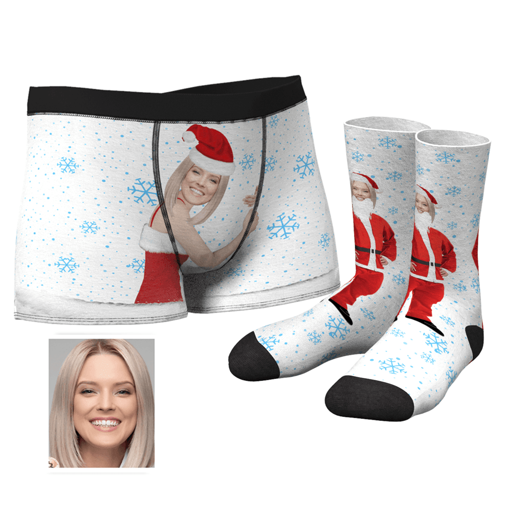 Men's Christmas Face on Body Boxers And Crew Socks Set - MyFaceBoxerUK