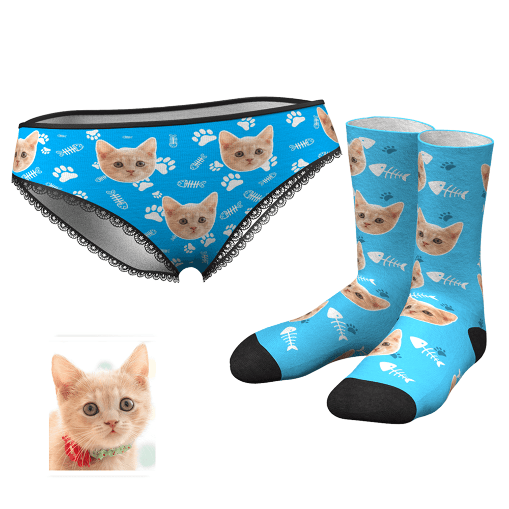 Custom Face Womens Panties-Cat Claw And Crew Socks Set - MyFaceBoxerUK