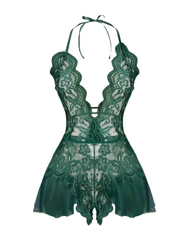 Women's Sexy Solid Color Lace Pajamas Breathable Teddy Bodysuit