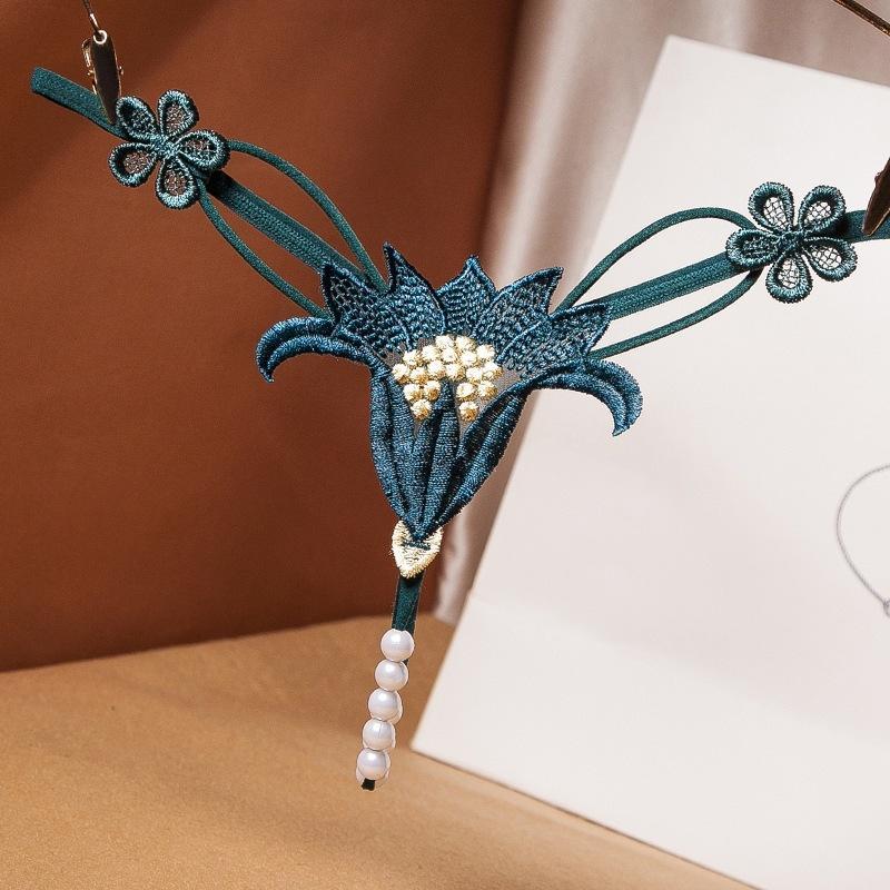 Pearl Thong Underwear - Low Rise Erotic Temptation Panty Flower Beading One Size Panties