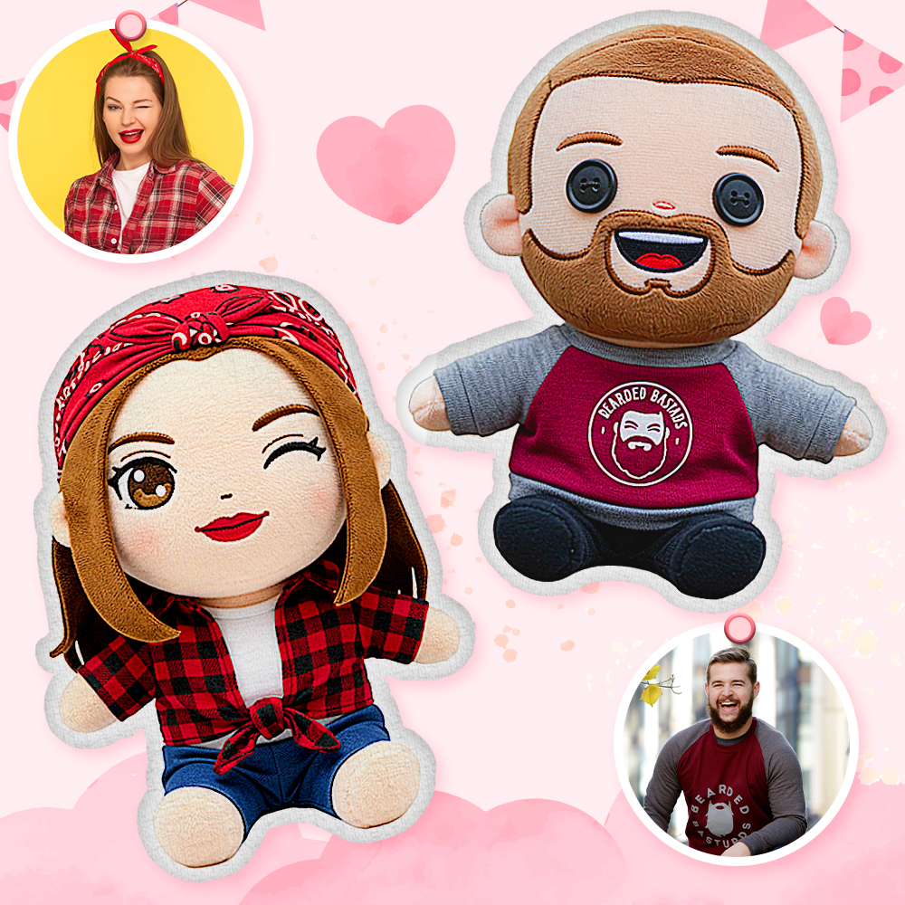 Custom Photo Plush Doll Pillow Personalized Cartoon Mini Me Plush Pillow Gift for Couple - MyFaceBoxer