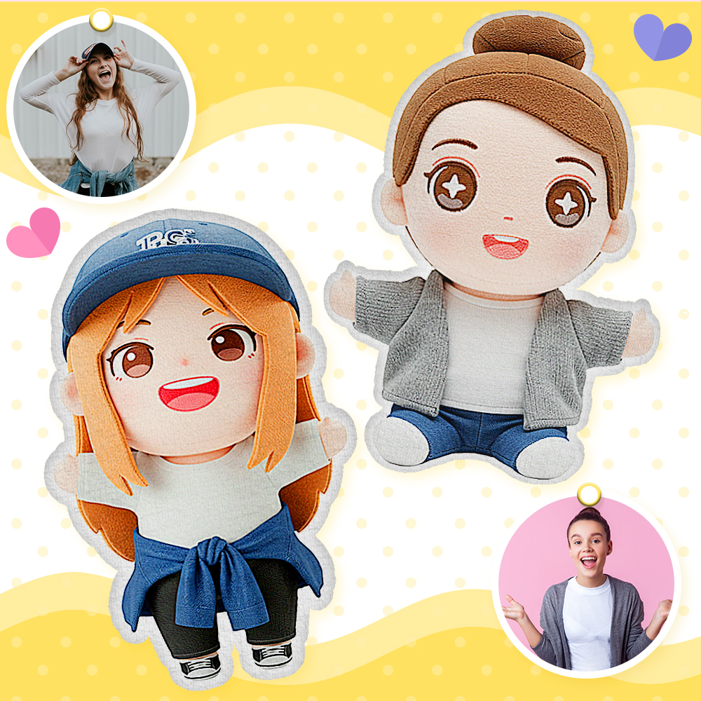 Custom Photo Plush Doll Keychain Personalized Cartoon Mini Me Plush Keychain Birthday Gift for Friend - MyFaceBoxer