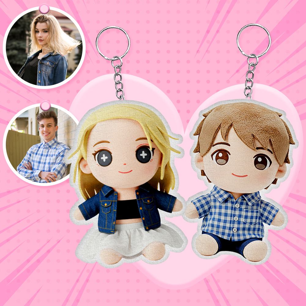 Custom Photo Plush Doll Keychain Personalized Cartoon Mini Me Plush Keychain Birthday Gift for Friend - MyFaceBoxer