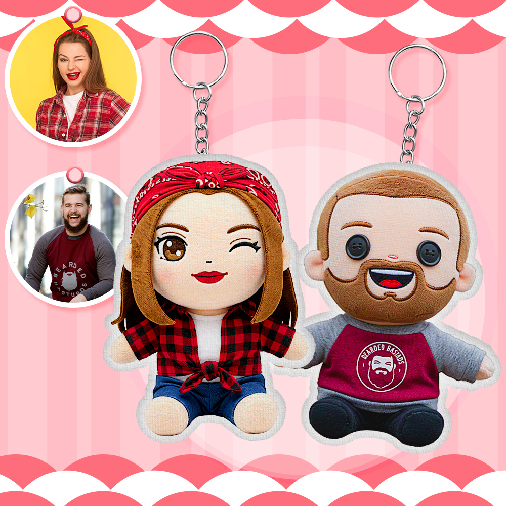 Custom Photo Plush Doll Keychain Personalized Cartoon Mini Me Plush Keychain Birthday Gift for Friend - MyFaceBoxer
