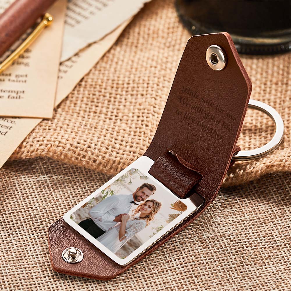 Personalized Photo and Calendar Leather Keychain with Custom Text Christmas Gifts for Him