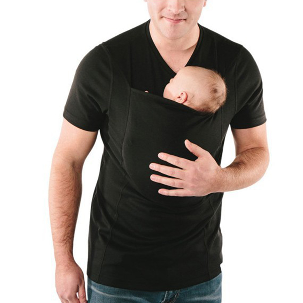 Dad And Mom Kangaroo Carrier Shirt Mens Top Women's Slim Tee Versatile Use Convenient Pockets T-shirt