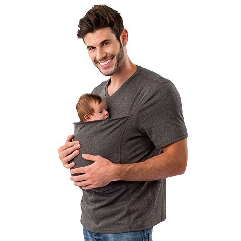 Dad And Mom Kangaroo Carrier Shirt Mens Top Women's Slim Tee Versatile Use Convenient Pockets T-shirt