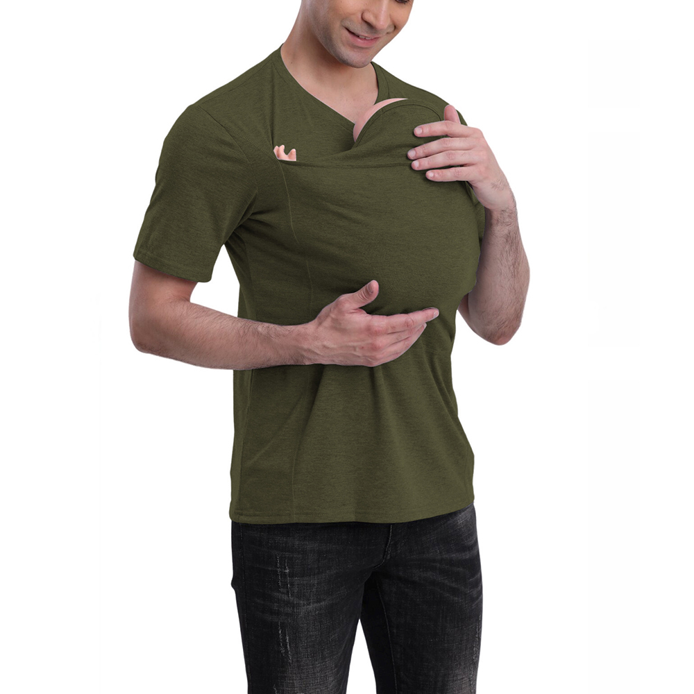 Dad And Mom Kangaroo Carrier Shirt Mens Top Women's Slim Tee Versatile Use Convenient Pockets T-shirt