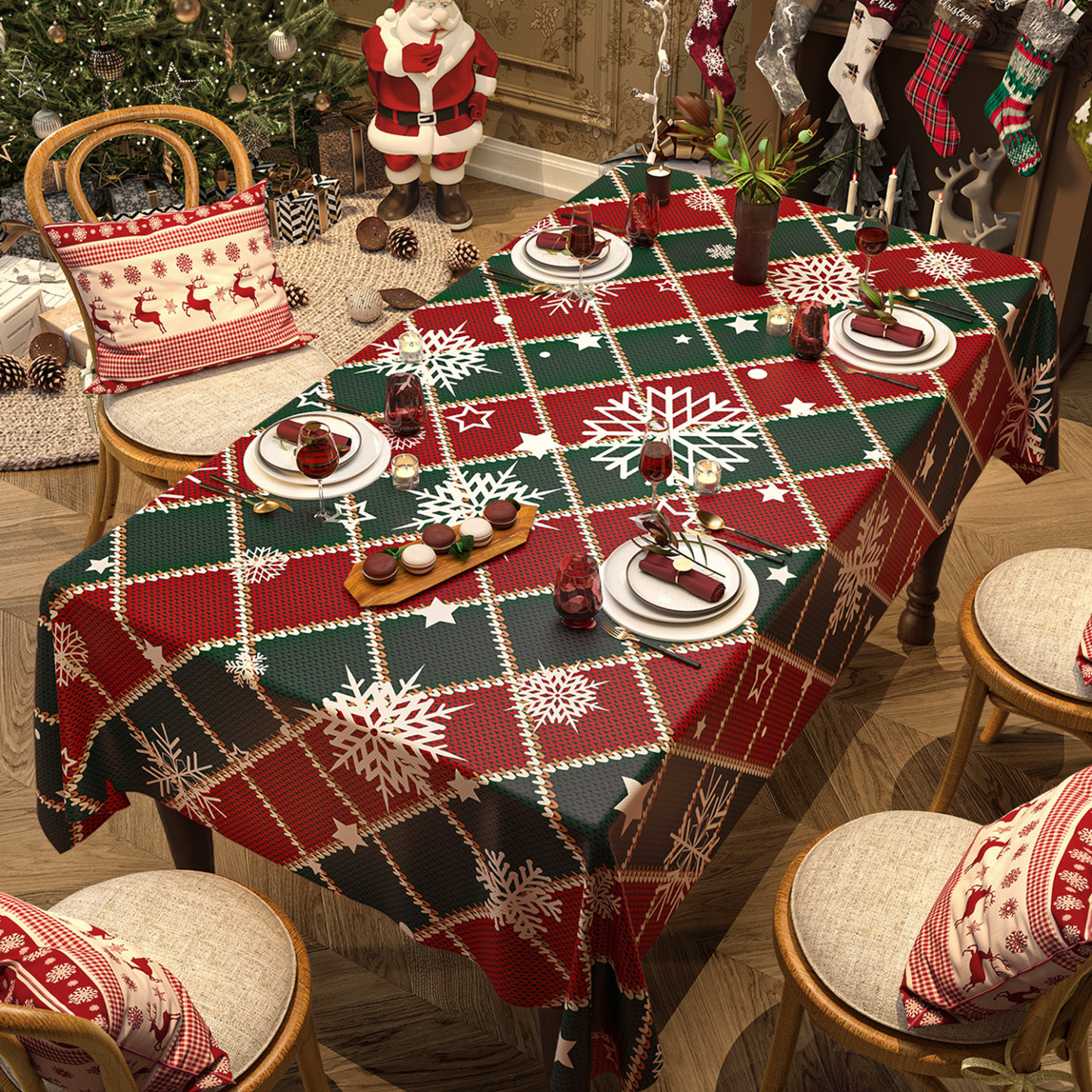 Christmas Tablecloth Digital Printed Festive Dining Table Cover Holiday Home Decoration - MyfaceboxerUK