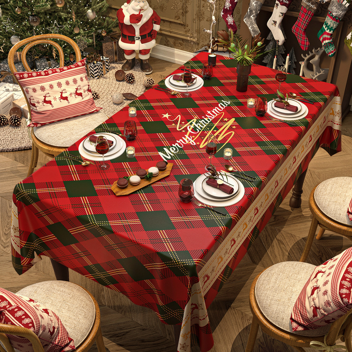 Christmas Tablecloth Digital Printed Festive Dining Table Cover Holiday Home Decoration - MyfaceboxerUK