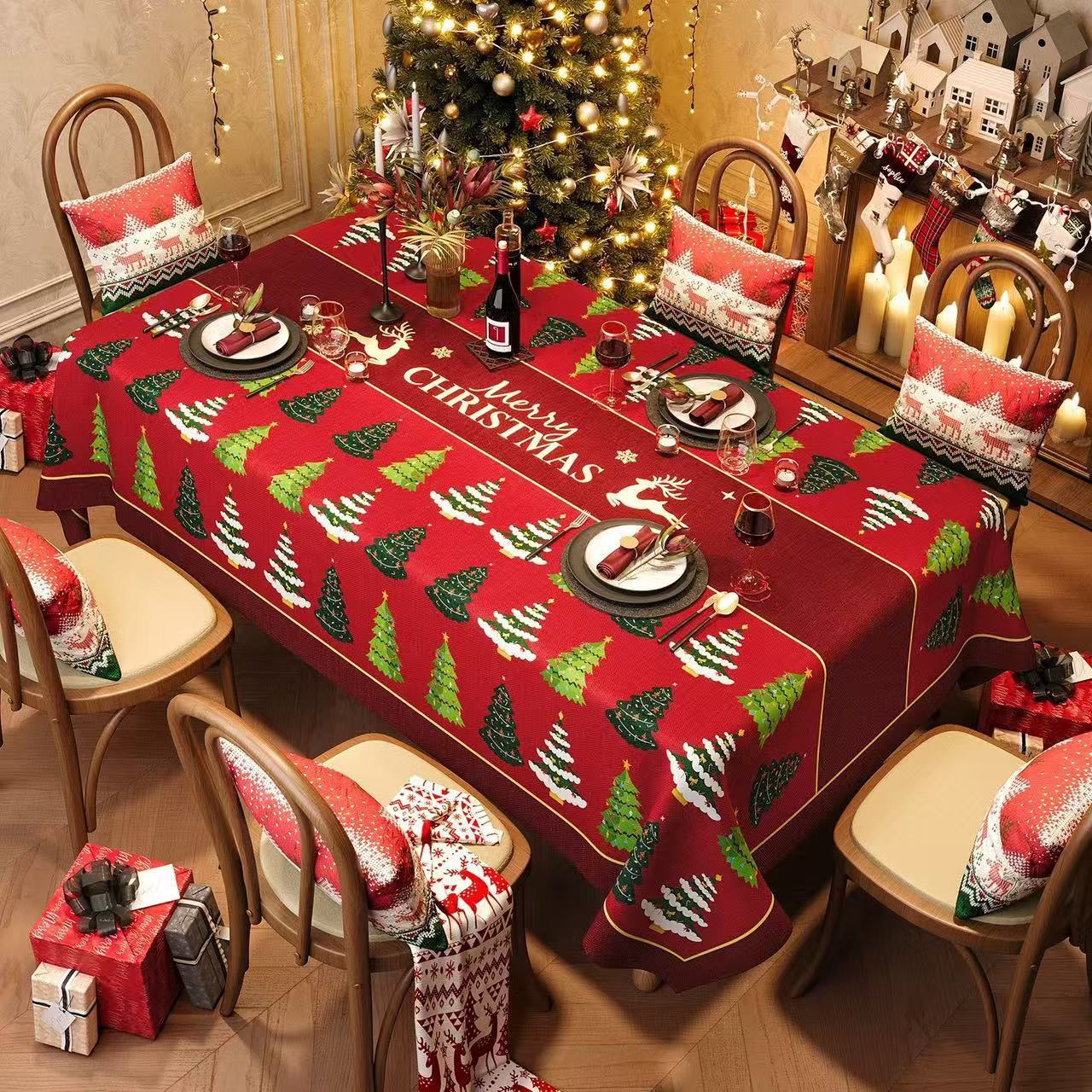 Christmas Tablecloth Digital Printed Festive Dining Table Cover Holiday Home Decoration - MyfaceboxerUK