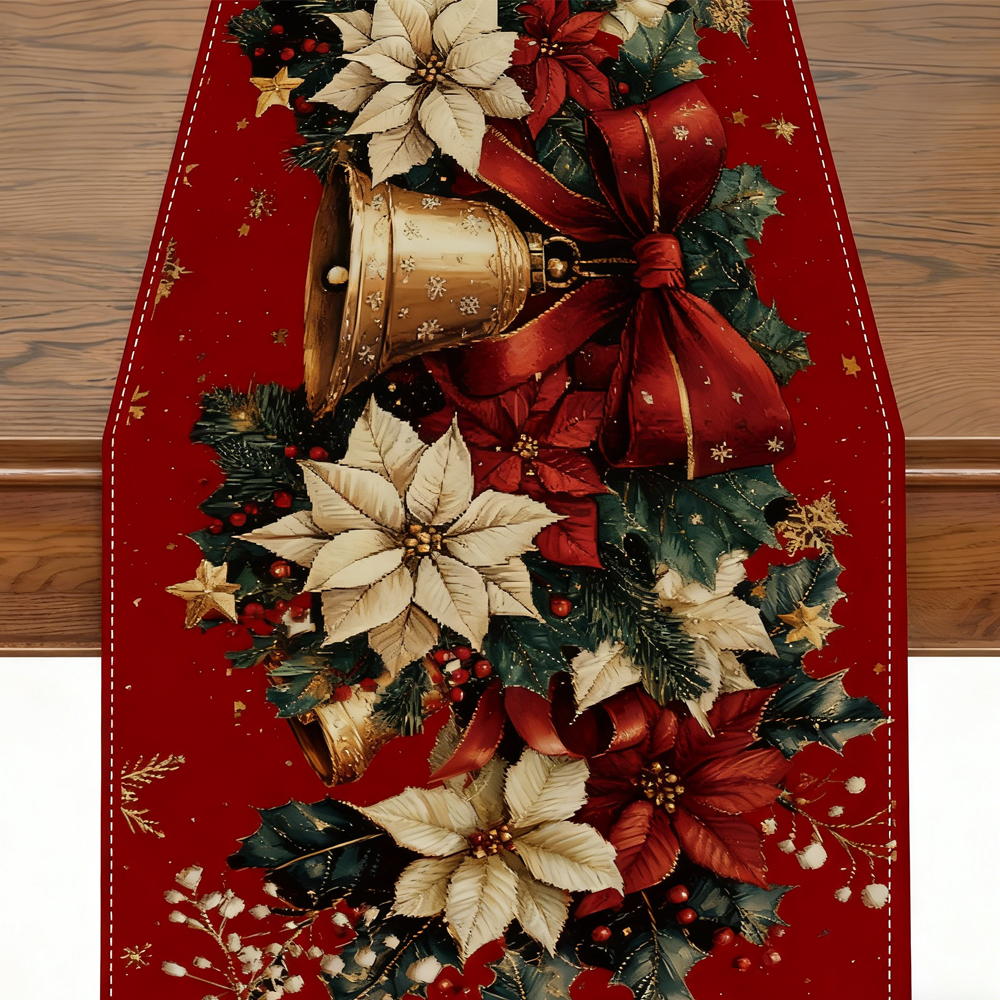 TABLE RUNNER-Christmas Table Runner Woven Polyester, Festive Holiday Dining Decor, Perfect for Season Celebrations