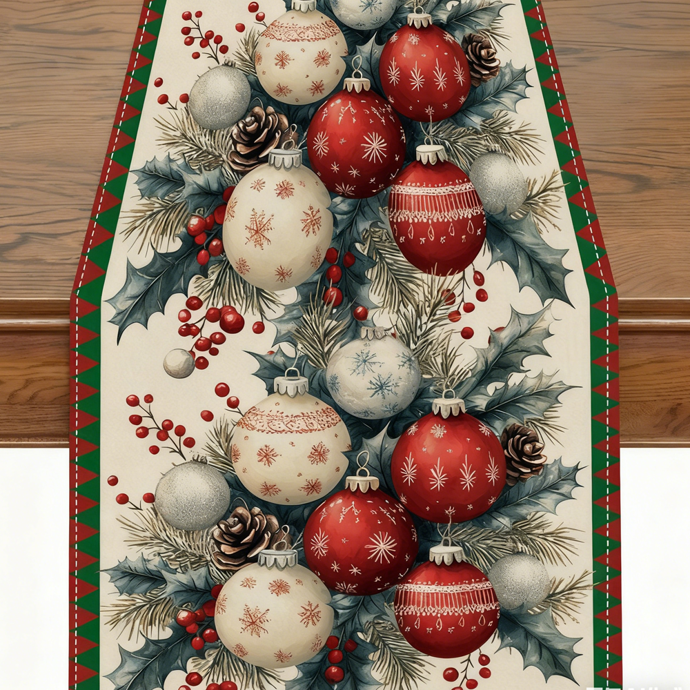 TABLE RUNNER-Christmas Table Runner Woven Polyester, Festive Holiday Dining Decor, Perfect for Season Celebrations